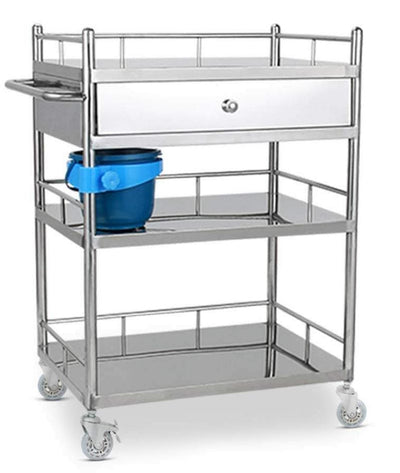 STAINLESS STEEL MEDICAL TROLLEY WITH DRAWER